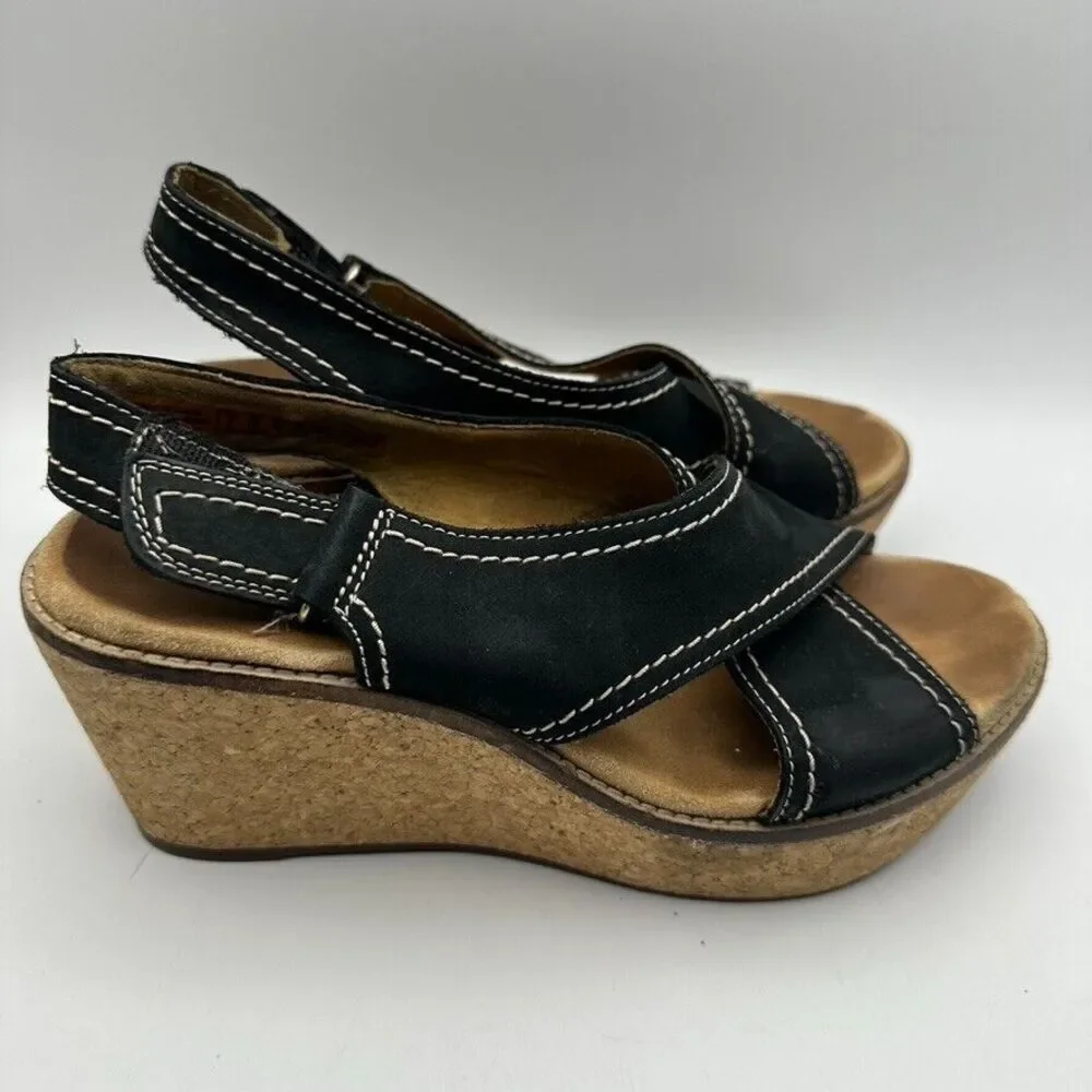 Clarks Artisan Women's Annadel Eirwyn Wedge Sandal‎ Size 7.5M Black Suede 38 EU